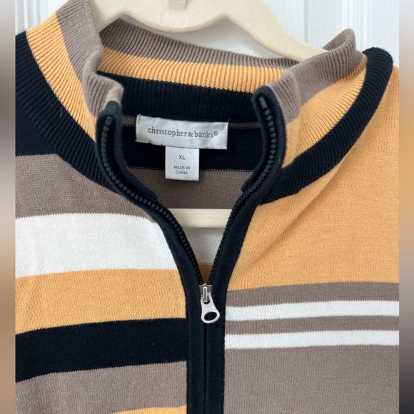 Christopher & Banks cotton zip cardigan stripes yellow gold black XL - Picture 2 of 4